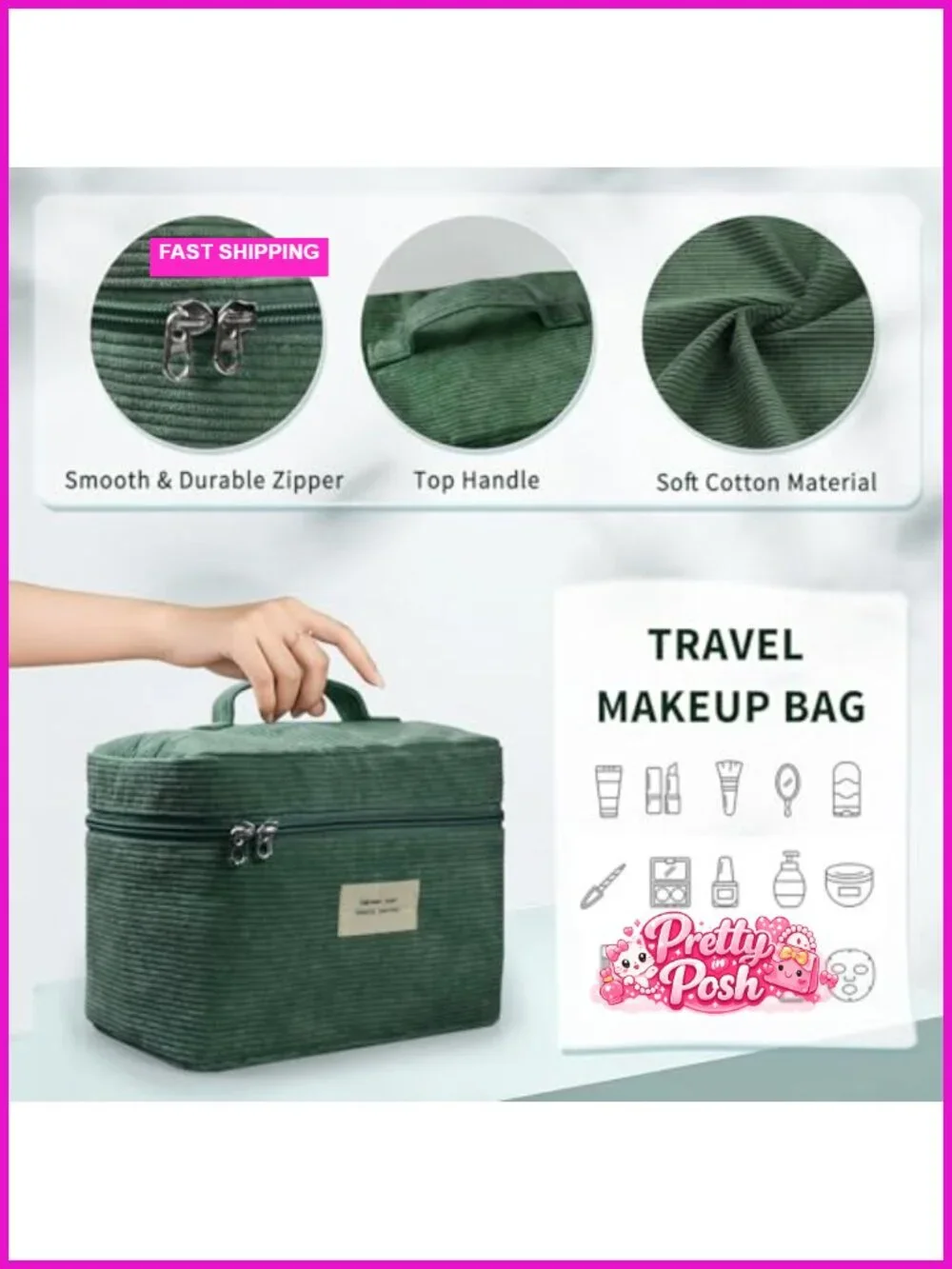 4 Pcs Corduroy Makeup Bag Set Cosmetic Travel Pouch Set with Zipper